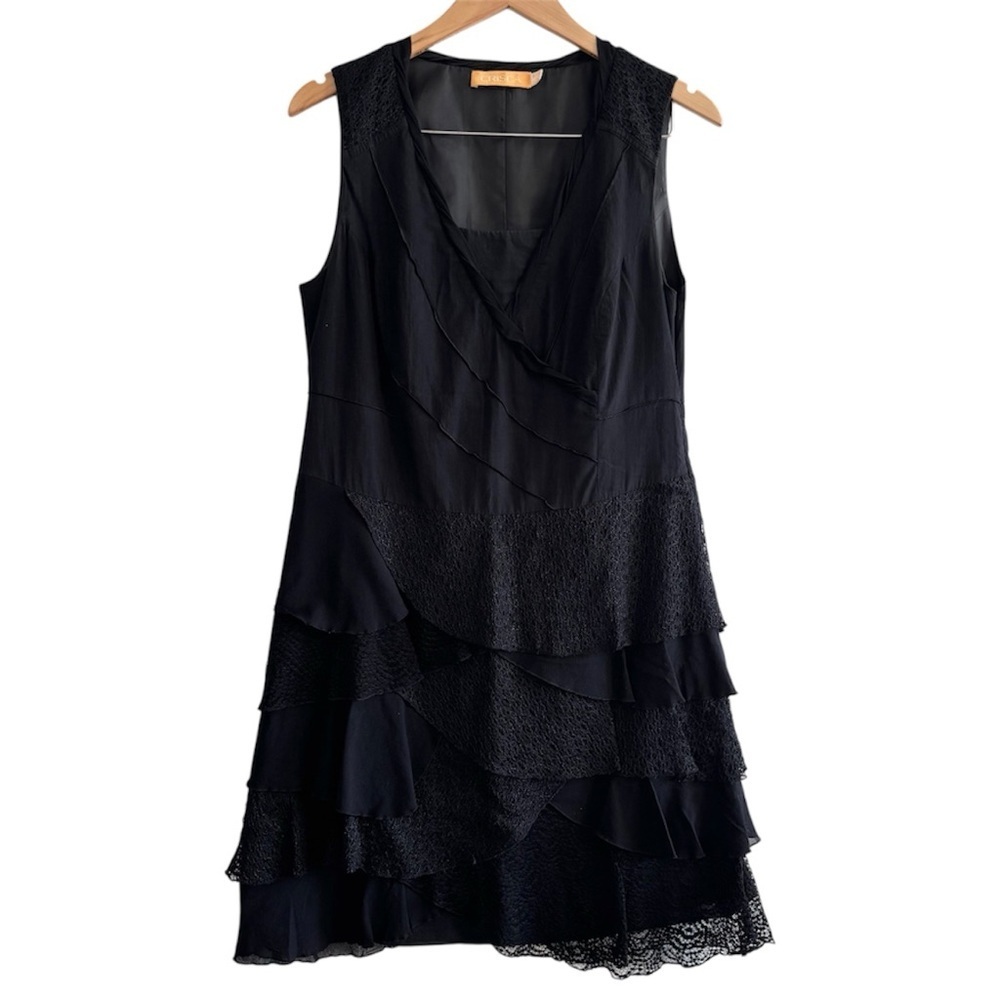 Crisca Cotton Lace Tiered Layered Mini Dress